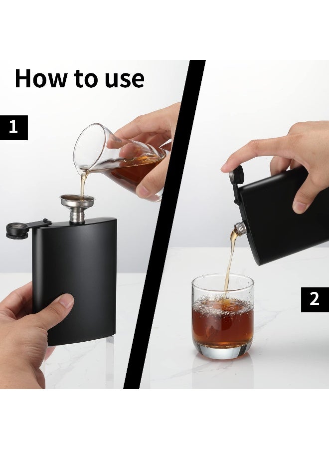 KABUDA 2 Pack Hip Flasks for Liquor, 8 Oz & 12 Oz Stainless Steel Leakproof Thin Flasks with Funnel for Men & Women (Matte Black) - Image 2